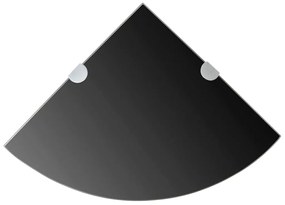 Rafturi de colt cu suporturi crom 2 buc. negru 25x25 cm sticla 2, Negru, 25 x 25 cm