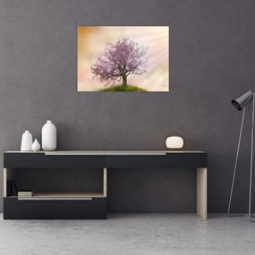 Tablou pe sticlă - Copacul înflorit în deal (70x50 cm)