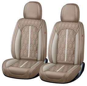 Huse auto premium 5 locuri Carguard Deluxe piele ecologica perforata - maro deschis - crem