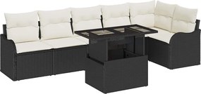 vidaXL Set de canapea cu pernă 7 pcs Negru Rattan poli