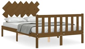 3193439 vidaXL Cadru de pat cu tăblie, dublu mic, maro miere, lemn masiv