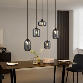 Lampă suspendată modernă neagră cu sticlă fumurie cu 5 lumini - Sheena