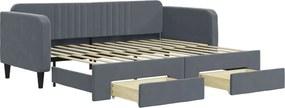 vidaXL Pat de zi cu extensie și sertare gri închis 90x200 cm catifea