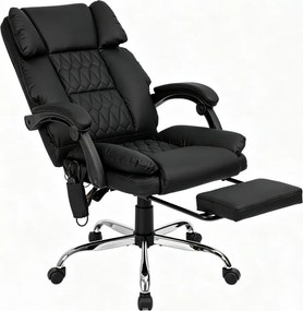 PRESTIGE CONFORT OC-514 – Scaun directorial cu Masaj în 7 puncte, Telecomandă, mecanism multifuncțional, reglare pe înălțime, suport pentru picioare, bază cromată, tapițerie PU, Negru