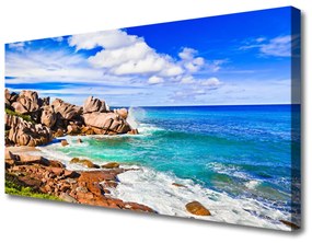 Tablou pe panza canvas Rocks Beach Peisaj Marea Maro Gri Albastru