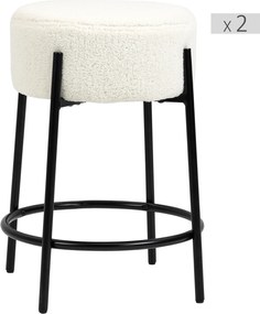 HOMCOM Set de 2 scaune de bar cu suport pentru picioare oțel și tapițerie cu efect de lână bouclée înălțime 62 cm alb și negru | Aosom Romania
