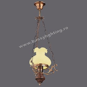 Lustra Aladdin cu Diam 25 cm, Rustic, Bronz Antichizat, Lemn, Abajur Crem - Bussy Lighting 2006-62-12A
