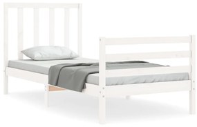 3193757 vidaXL Cadru de pat cu tăblie single, alb, lemn masiv