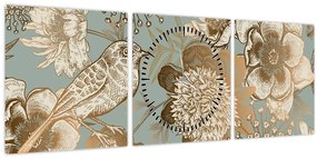 Tablou - Flori aurii (cu ceas) (90x30 cm)