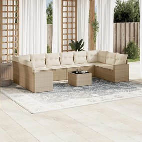 vidaXL Set canapele de grădină cu perne, 11 piese, bej, poliratan