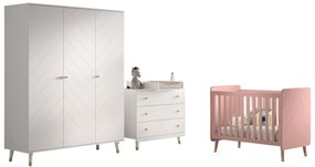 Set Mobilier Complet pentru Bebeluși, 4 Piese, Roz și Alb Satinat (Pin Masiv și MDF) – Billy – Vipack