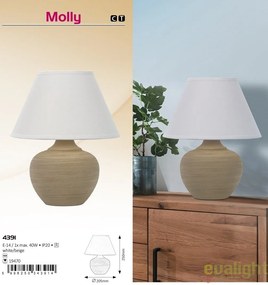 Veioza, lampa de masa din ceramica, finisaj bej/alb, diametru 20,5cm, Molly 4391 RX