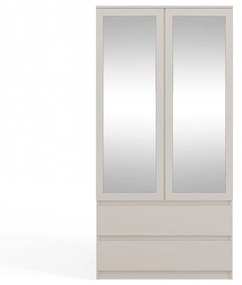 LAC504 - Dulap crem, 90 cm, sifonier dormitor dublu cu bara pentru umerase, 2 sertare - Colectia LaCreme