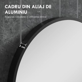 HOMCOM Oglindă Baie Ovală de Perete cu Ramă din Aluminiu, Verticală sau Orizontală, 40 x 70 cm, Negru | Aosom Romania