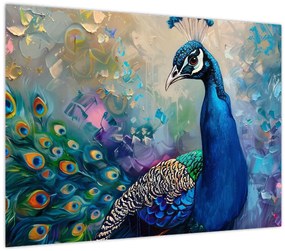 Tablou pe sticlă - Pictura de un păun (70x50 cm)