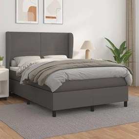 3128911 vidaXL Pat box spring cu saltea, gri, 140x190 cm, piele ecologică