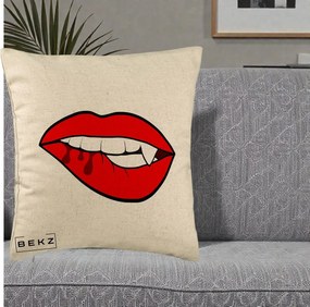Perna Decorativa Vampire Lips Halloween, 40x40 cm, Bej, Husa Detasabila, Perna Inclusa, BEKZ®