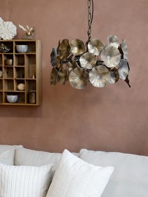 Lustră suspendată din metal, finisaj alamă antichizată, cu decor floral, Ø51 cm, „Fleur Antique”