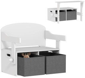 AIYAPLAY Cufăr de jucării pentru copii 3 în 1, set masă și scaune cu 2 coșuri textile detașabile, 67,5 x 46,5 x 56,7 cm, alb | Aosom Romania