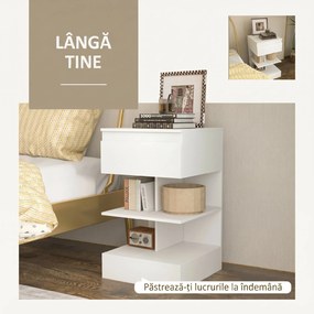 Noptiera Moderna din PAL si MDF cu un Sertar si 2 Rafturi, 39x39x65 cm, Alb HOMCOM | Aosom RO