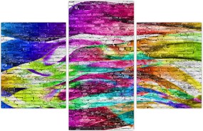 Tablou - Zid de cărămidă cu flăcări colorate (90x60 cm)