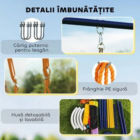 AIYAPLAY Set de Leagăne pentru Copii cu Două Tipuri de Leagăne, Loc de Joacă Exterior cu Corzi Reglabile, Structură din Metal pentru Vârsta 3-8 Ani, Capacitate 150kg, Multicolor | Aosom Romania