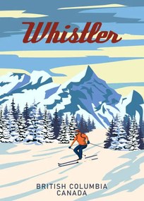 Ilustrație Whistler Travel Ski resort poster vintage., VectorUp