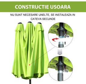 Outsunny Umbrelă de Grădină Verde Deschis cu Manivelă din Oțel și Poliester 460x270x240cm | Aosom Romania