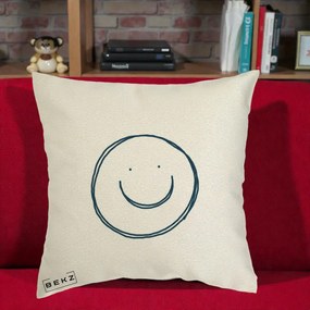 Perna Decorativa Smile Desen Minimalist, 40x40 cm, Ecru, Husa Detasabila, Perna Inclusa, BEKZ®