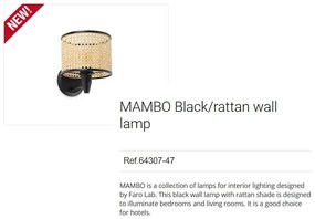Aplica de perete moderna design natural MAMBO negru/ratan 64307-47
