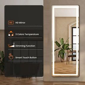 Oglindă LED Dreptunghiulară, 3 tipuri de Culoare, Intensitate reglabilă, Control Touch, Sticlă HD, Cadru Aluminiu, cu Suport, 160x50 cm