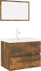 vidaXL Set de mobilier de baie, stejar fumuriu, lemn prelucrat