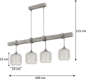 Brilagi - Candelabru suspendat pe cablu WOOD GLASS 4xE27/60W/230V pin/gri/alb