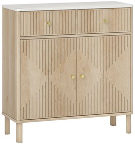 HOMCOM Comodă de Bucătărie cu 2 Sertare, Dulap și Blat cu Efect de Marmură Stejar | Aosom Romania