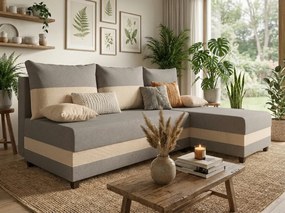 Coltar extensibil de tip L dublu fata VALERIO SLIM 200x140 cm, gri deschis/bej + 2 pernute GRATUIT