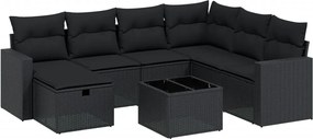 vidaXL Set mobilier de grădină cu perne, 8 piese, negru, poliratan
