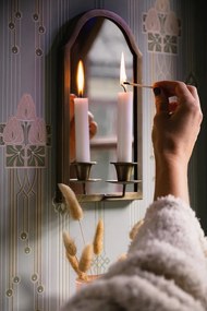 Aplică de perete vintage cu oglindă și suporturi pentru lumânări, alamă antichizată, „Wall Sconce Mirror"