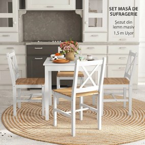 HOMCOM Set 4 Scaune cu Spătar Transversal, Scaune Clasice din Lemn de Pin, 41x46.5x87 cm, Alb | Aosom Romania