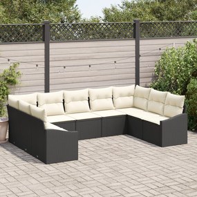 vidaXL Set de canapele pentru grădină 9 pcs Negru Rattan poli