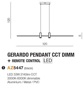Lustra LED suspendata cu telecomanda GERARDO CCT DIMM BK