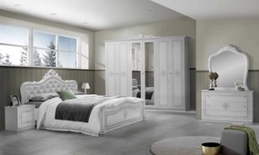 Dormitor Luisa, Alb, Pat 160x200 cm, Dulap cu 6 usi, Comoda, 2 Noptiere