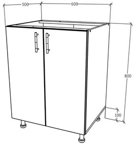 Corp Baza Karo, 2 Usi, Stejar Bronz/Alb, 60 x 50 x 80 cm