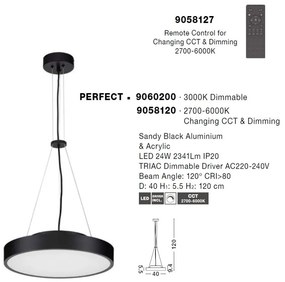 Lustra LED suspendata design circular PERFECT 40cm negru CCT Dimmable