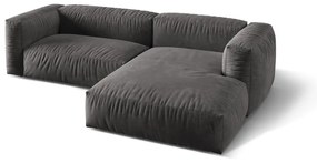 Colțar modular gri cu tapițerie din catifea (cu colț pe partea dreaptă/cu șezlong) Martina – Micadoni