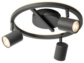 Spot plafon rotund negru GU10 50mm 3 lumini inclusiv iluminare de fundal - Back Up