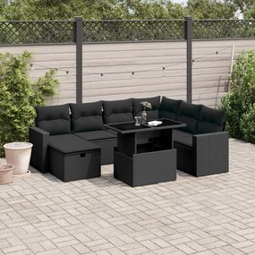 3274835 vidaXL Set mobilier de grădină cu perne, 8 piese, negru, poliratan