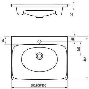 Lavoar încastrat BALANCE Ravak XJX01250000, 50 x 46,5 cm, ceramică, alb