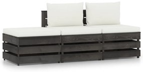 3068182 vidaXL Set mobilier de grădină cu perne, 3 piese, lemn gri tratat