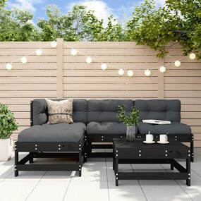 3186050 vidaXL Set mobilier de grădină cu perne, 5 piese, negru, lemn masiv