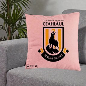 Perna Personalizata CSM Ceahlaul Piatra Neamt Fotbal, 40x40 cm, Roz, Husa Detasabila, Perna Inclusa, BEKZ®